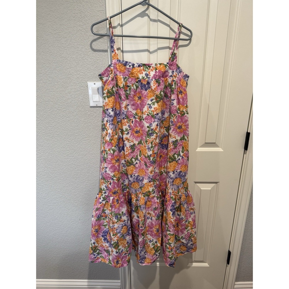 Moodie Sun Dress Swing Shift Cotton Smocked Midi Floral Retro Feminine Large